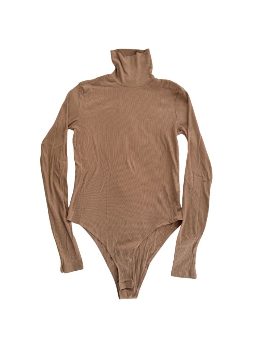 H&M Ribbed Turtleneck Long Sleeve Bodysuit Tan Brown Size S NWT